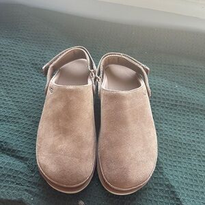 Tan Suede Slip-On Clogs